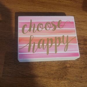 Choose Happy Pink Striped Canvas Wall Art